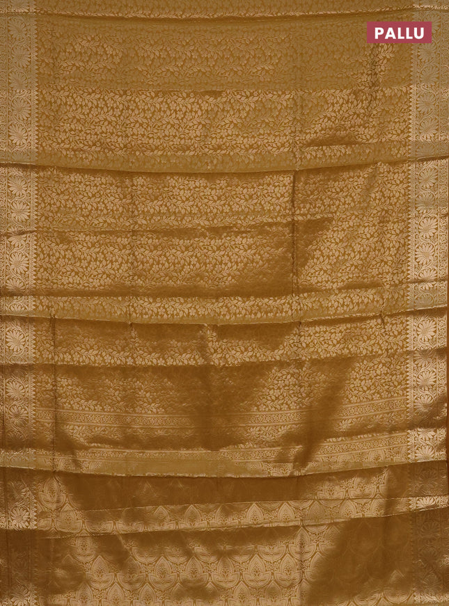 Semi soft silk saree mustard yellow with allover zari woven brocade weaves -Without blouse