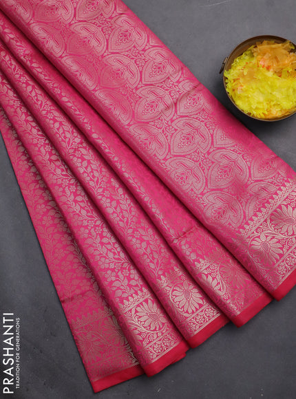 Semi soft silk saree pink with allover zari woven brocade weaves -Without blouse