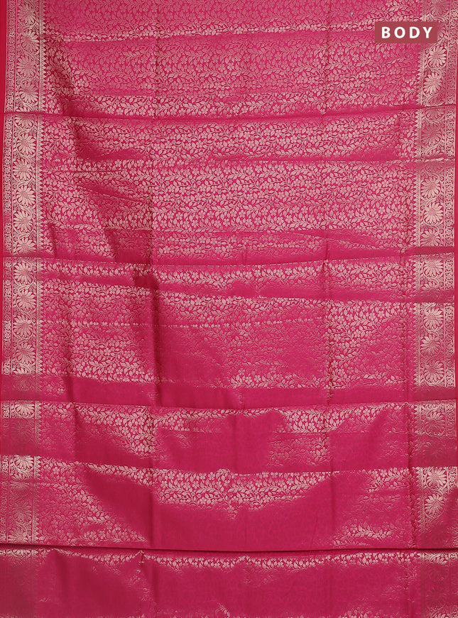 Semi soft silk saree pink with allover zari woven brocade weaves -Without blouse
