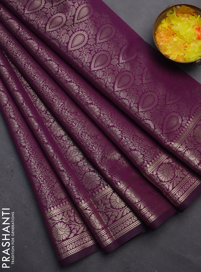 Semi soft silk saree purple with allover zari woven brocade weaves -Without blouse