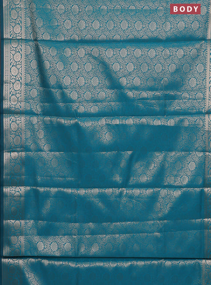 Semi soft silk saree teal blue with allover zari woven brocade weaves -Without blouse