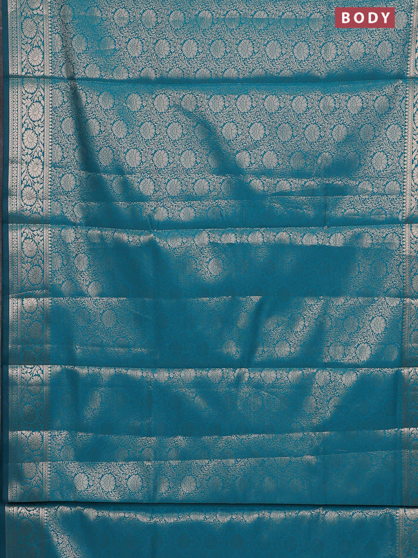 Semi soft silk saree teal blue with allover zari woven brocade weaves -Without blouse