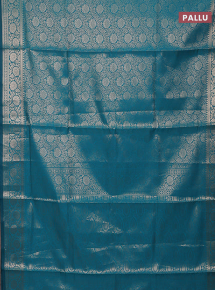 Semi soft silk saree teal blue with allover zari woven brocade weaves -Without blouse