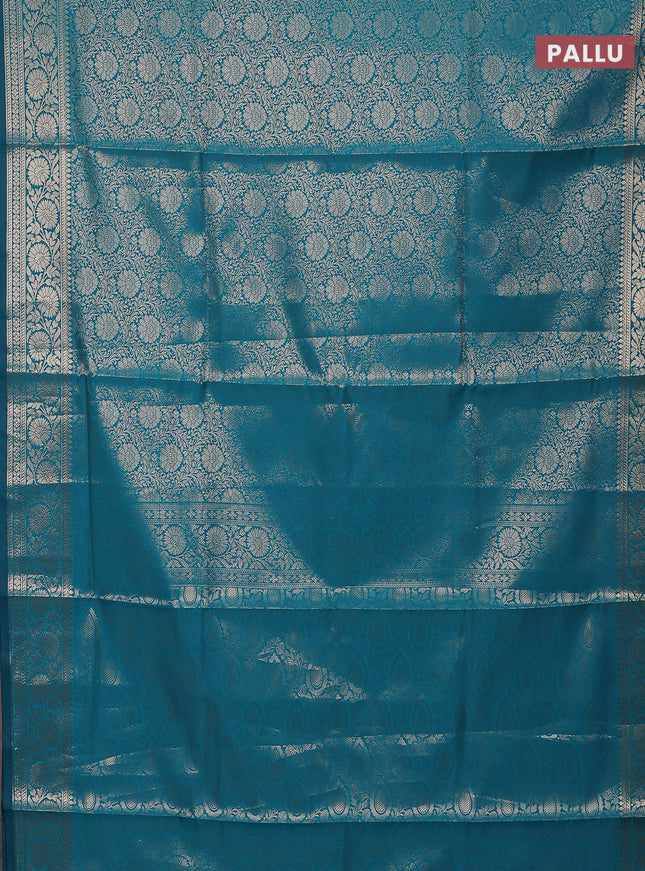 Semi soft silk saree teal blue with allover zari woven brocade weaves -Without blouse