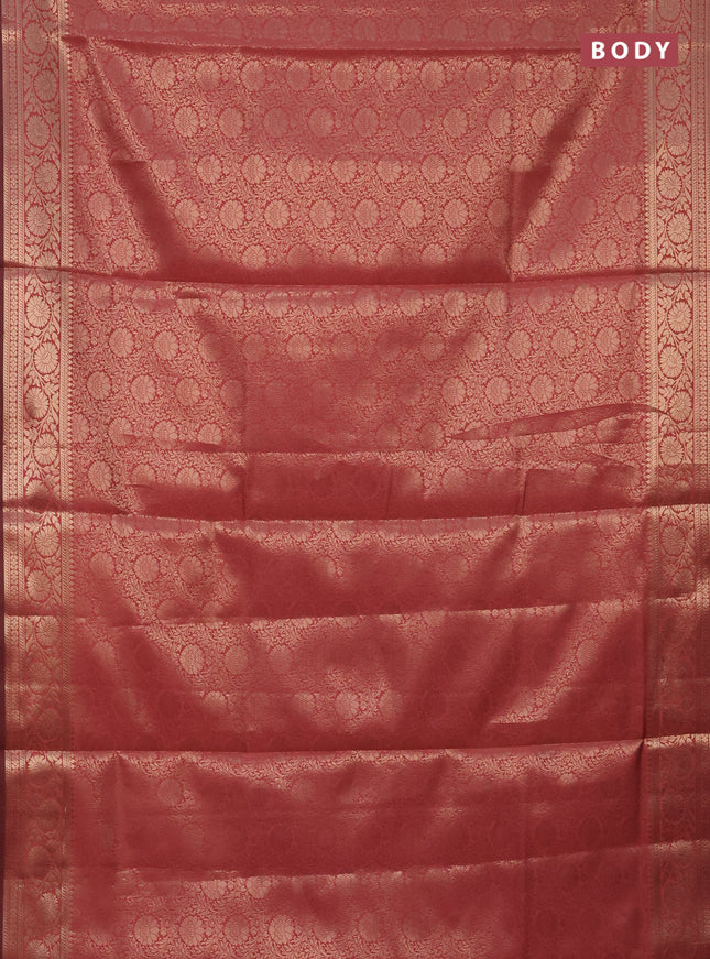 Semi soft silk saree peach shade with allover zari woven brocade weaves -Without blouse