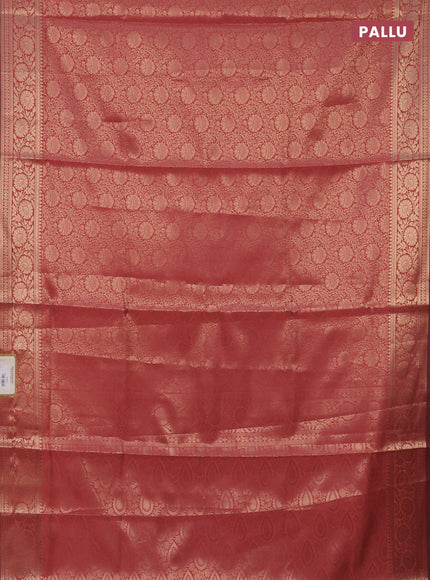 Semi soft silk saree peach shade with allover zari woven brocade weaves -Without blouse