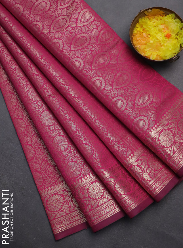 Semi soft silk saree pink with allover zari woven brocade weaves -Without blouse