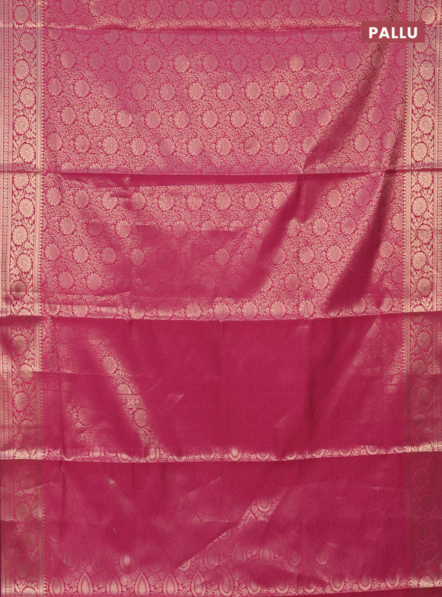 Semi soft silk saree pink with allover zari woven brocade weaves -Without blouse