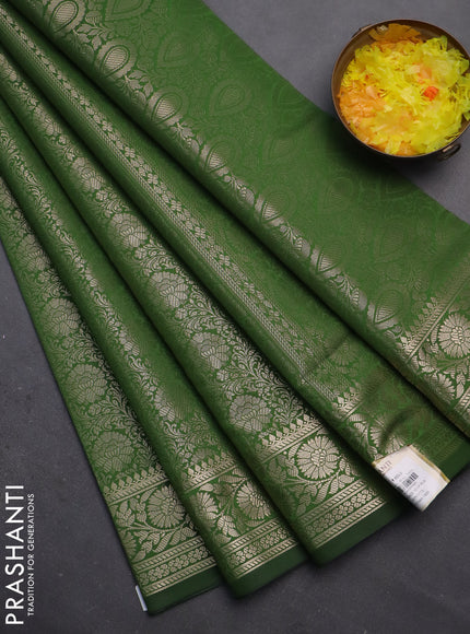 Semi soft silk saree green with allover zari woven brocade weaves -Without blouse