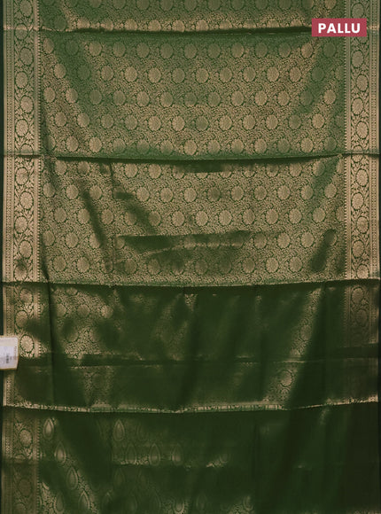 Semi soft silk saree green with allover zari woven brocade weaves -Without blouse