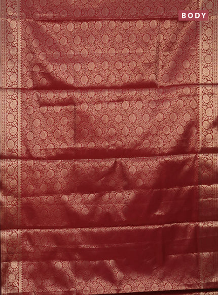 Semi soft silk saree maroon with allover zari woven brocade weaves -Without blouse