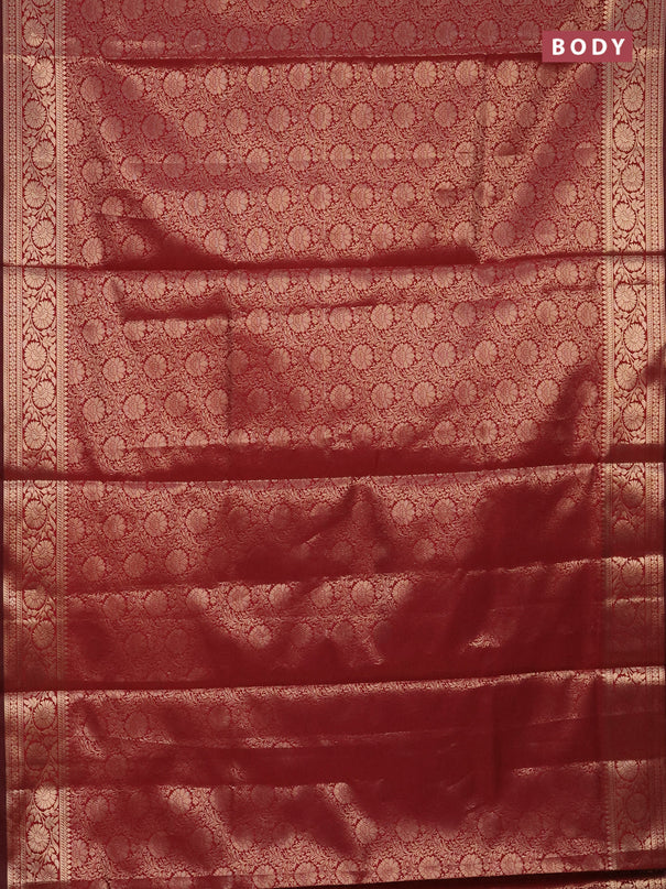 Semi soft silk saree maroon with allover zari woven brocade weaves -Without blouse