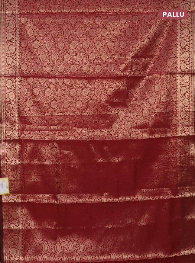 Semi soft silk saree maroon with allover zari woven brocade weaves -Without blouse