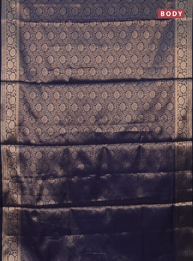 Semi soft silk saree dark blue with allover zari woven brocade weaves -Without blouse