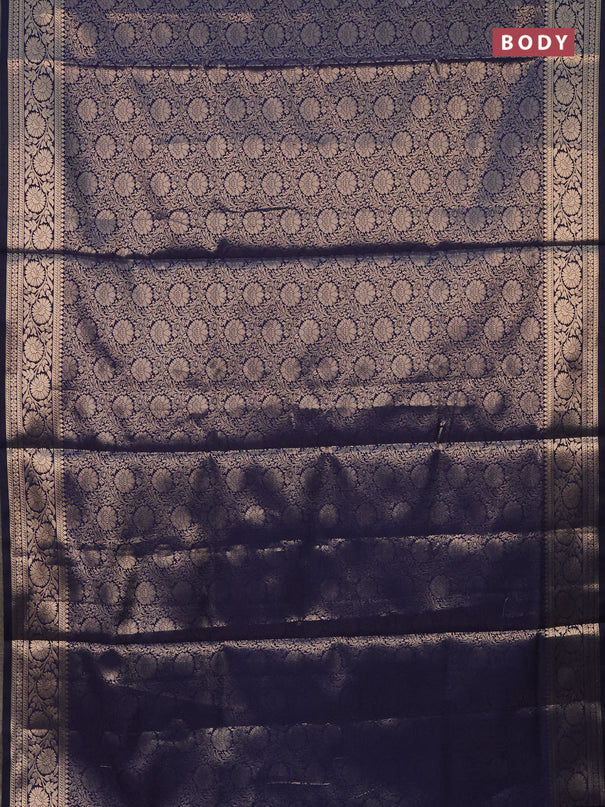 Semi soft silk saree dark blue with allover zari woven brocade weaves -Without blouse