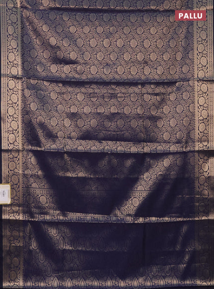 Semi soft silk saree dark blue with allover zari woven brocade weaves -Without blouse
