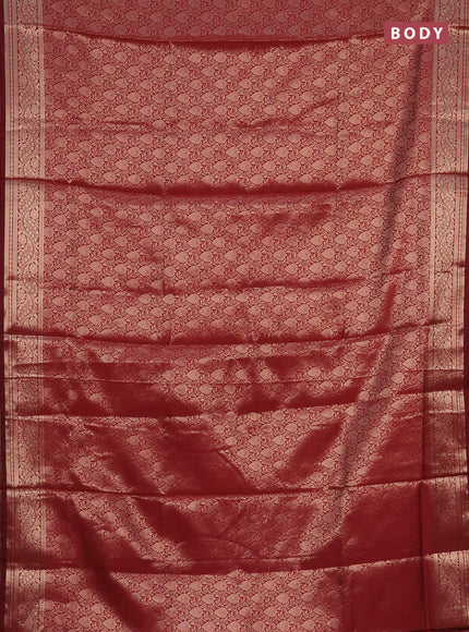 Semi soft silk saree maroon with allover zari woven brocade weaves -Without blouse
