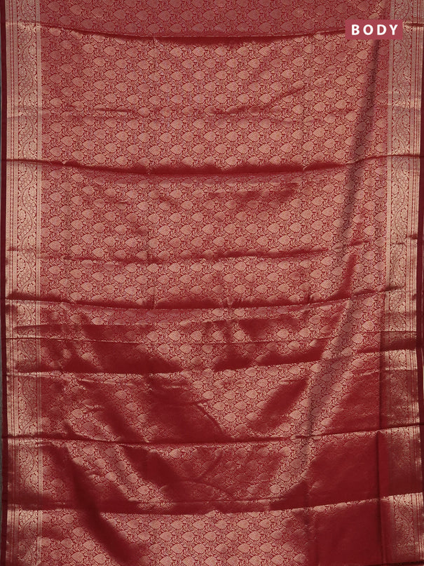 Semi soft silk saree maroon with allover zari woven brocade weaves -Without blouse