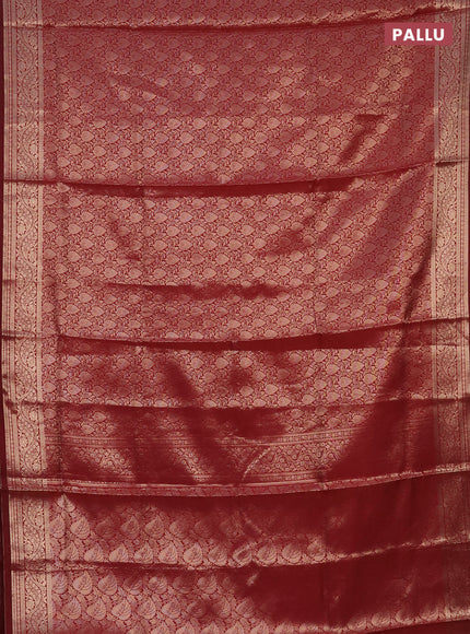 Semi soft silk saree maroon with allover zari woven brocade weaves -Without blouse