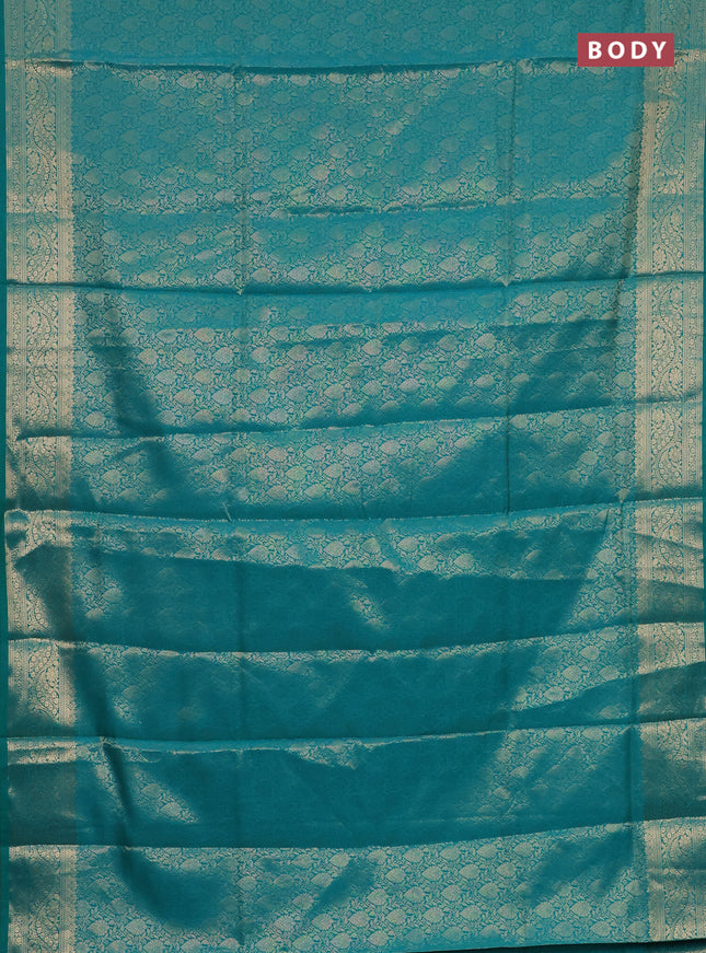 Semi soft silk saree teal blue with allover zari woven brocade weaves -Without blouse