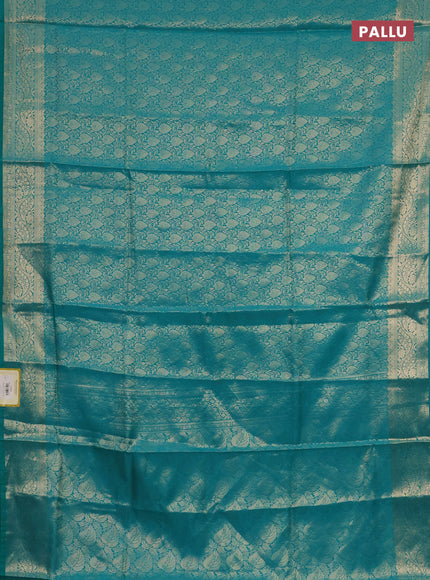 Semi soft silk saree teal blue with allover zari woven brocade weaves -Without blouse