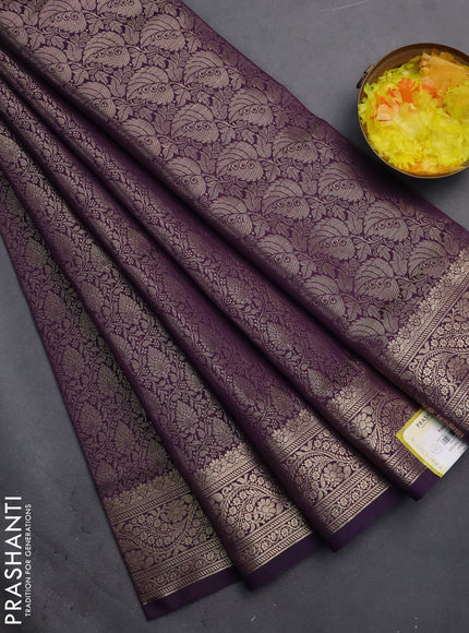 Semi soft silk saree deep purple with allover zari woven brocade weaves -Without blouse