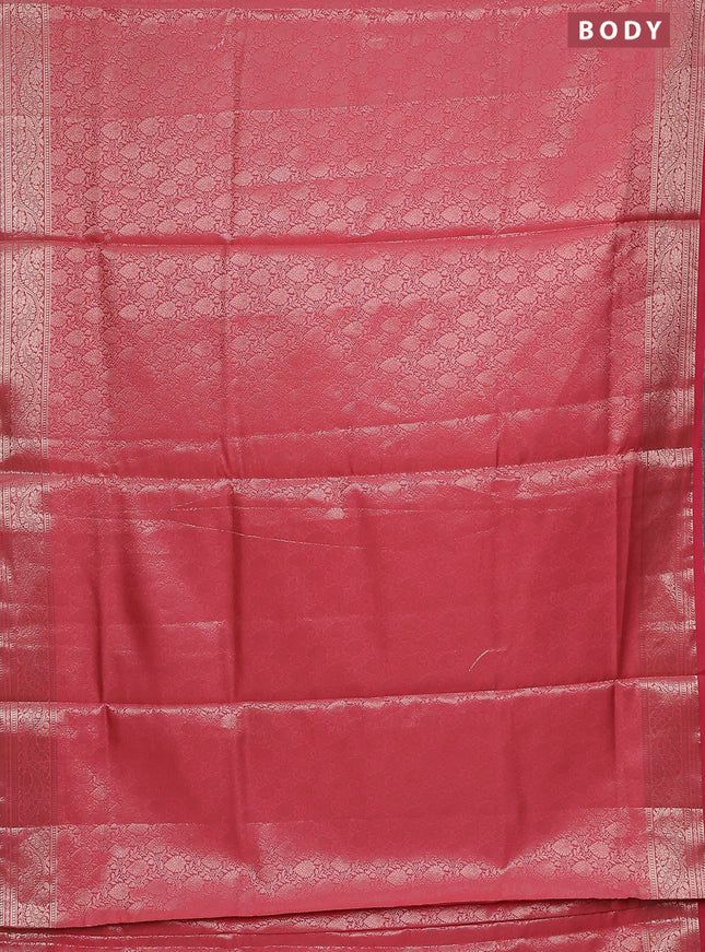 Semi soft silk saree peach shade with allover zari woven brocade weaves -Without blouse
