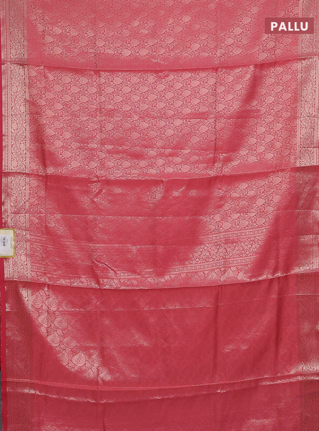 Semi soft silk saree peach shade with allover zari woven brocade weaves -Without blouse
