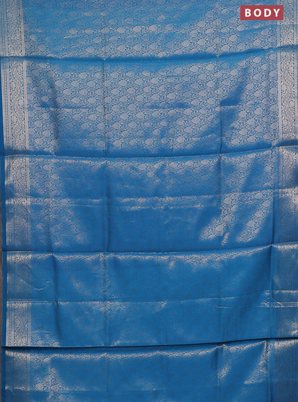 Semi soft silk saree cs blue with allover zari woven brocade weaves -Without blouse