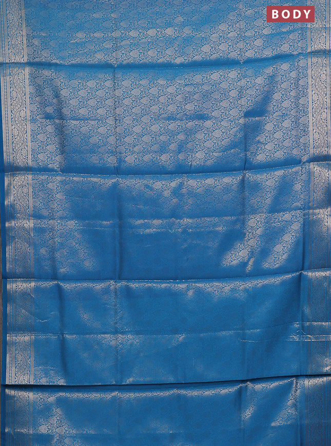 Semi soft silk saree cs blue with allover zari woven brocade weaves -Without blouse