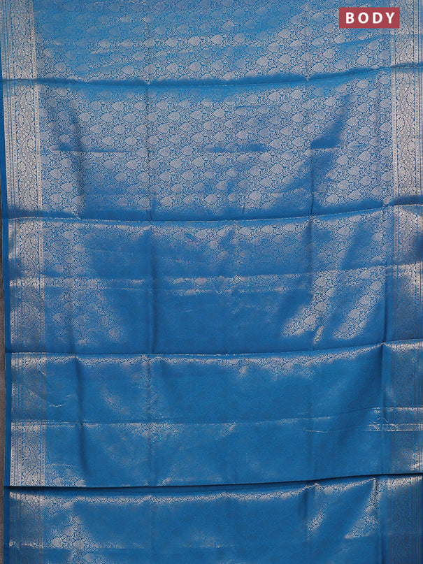 Semi soft silk saree cs blue with allover zari woven brocade weaves -Without blouse