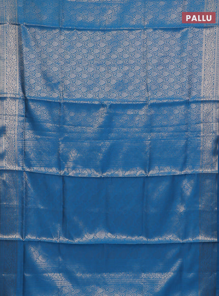 Semi soft silk saree cs blue with allover zari woven brocade weaves -Without blouse