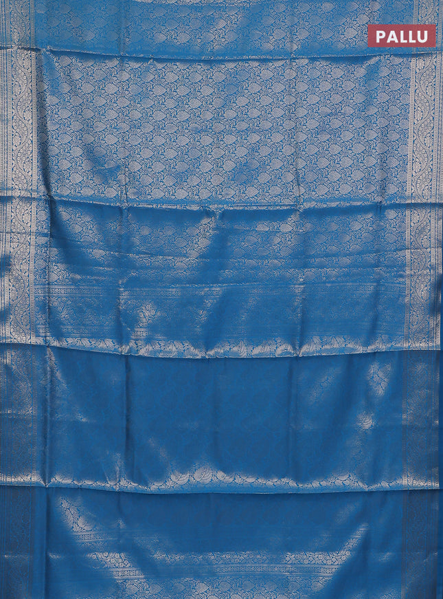 Semi soft silk saree cs blue with allover zari woven brocade weaves -Without blouse