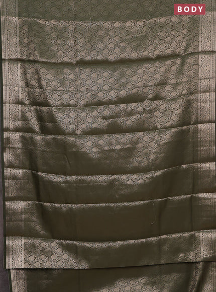 Semi soft silk saree sap green with allover zari woven brocade weaves -Without blouse