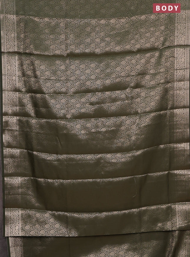 Semi soft silk saree sap green with allover zari woven brocade weaves -Without blouse
