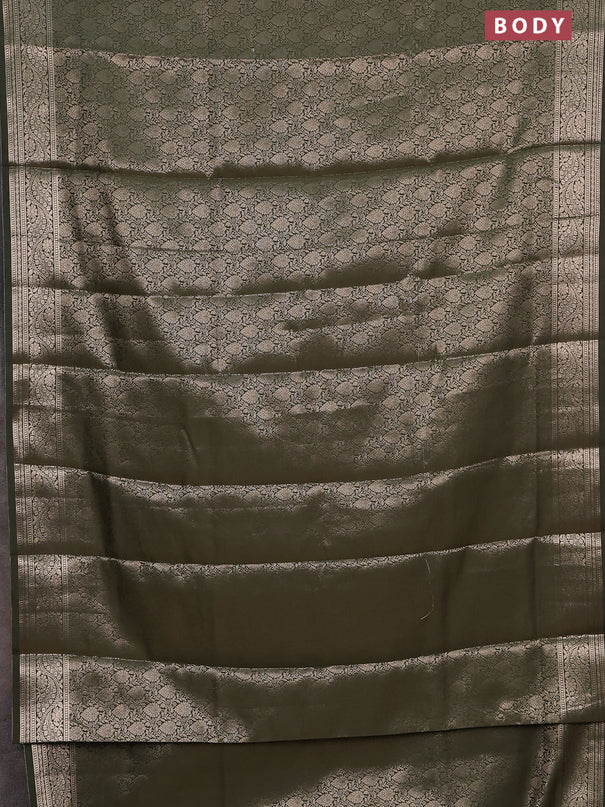 Semi soft silk saree sap green with allover zari woven brocade weaves -Without blouse
