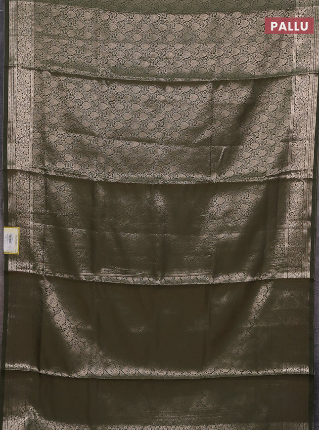 Semi soft silk saree sap green with allover zari woven brocade weaves -Without blouse