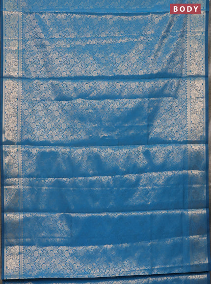 Semi soft silk saree cs blue with allover zari woven brocade weaves -Without blouse