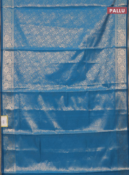 Semi soft silk saree cs blue with allover zari woven brocade weaves -Without blouse