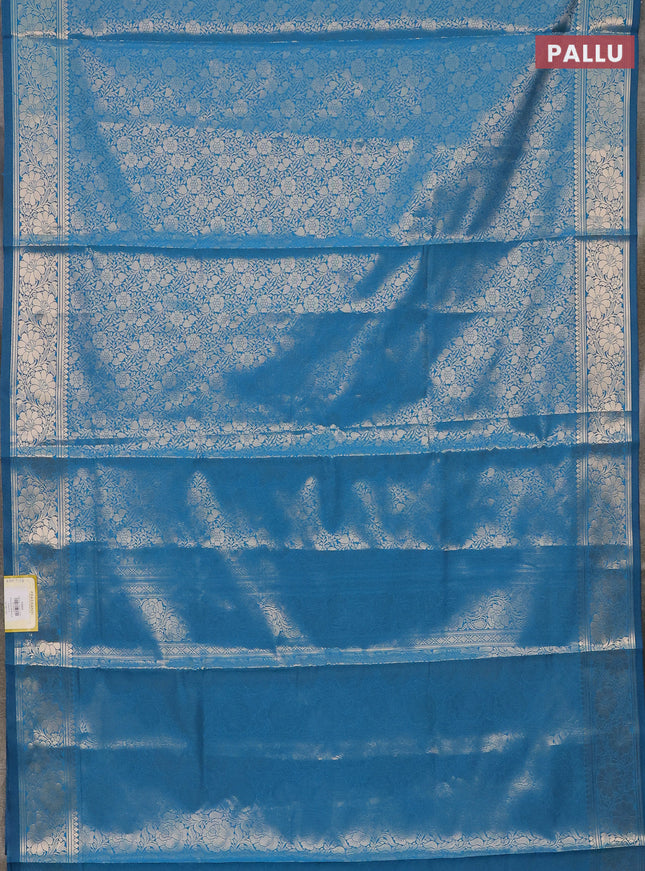 Semi soft silk saree cs blue with allover zari woven brocade weaves -Without blouse