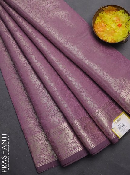 Semi soft silk saree mild purple with allover zari woven brocade weaves -Without blouse