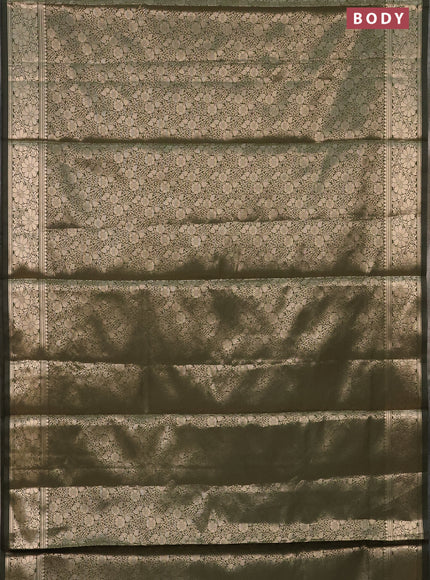 Semi soft silk saree sap green with allover zari woven brocade weaves -Without blouse