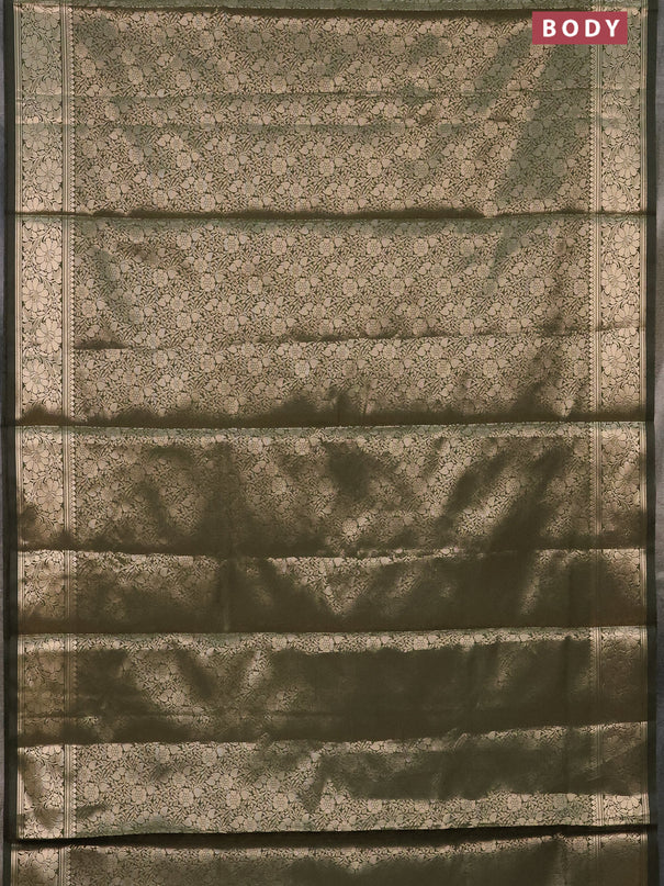 Semi soft silk saree sap green with allover zari woven brocade weaves -Without blouse