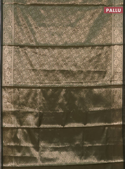 Semi soft silk saree sap green with allover zari woven brocade weaves -Without blouse