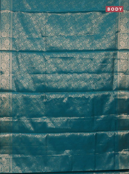 Semi soft silk saree teal green with allover zari woven brocade weaves -Without blouse