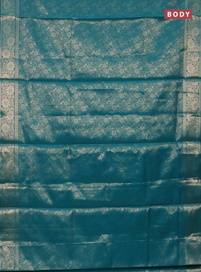Semi soft silk saree teal green with allover zari woven brocade weaves -Without blouse