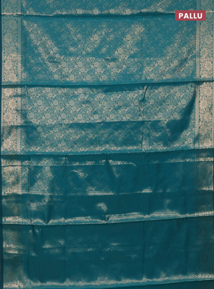 Semi soft silk saree teal green with allover zari woven brocade weaves -Without blouse