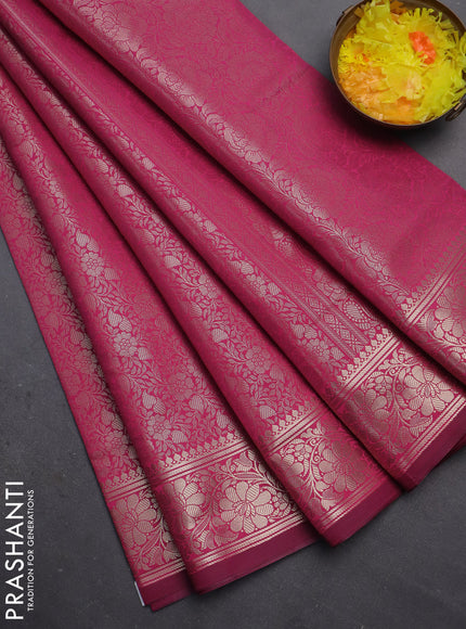 Semi soft silk saree pink with allover zari woven brocade weaves -Without blouse