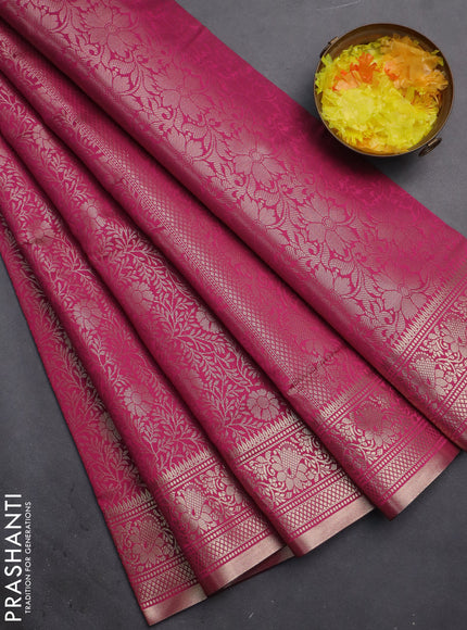 Semi soft silk saree pink with allover zari woven brocade weaves -Without blouse