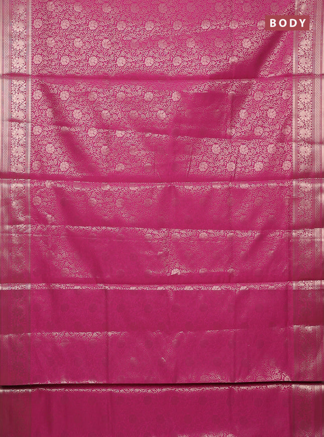 Semi soft silk saree pink with allover zari woven brocade weaves -Without blouse